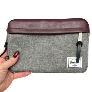 Herschel Supply Co. Grey & Maroon Small Zip Pouch – 9x6.5”